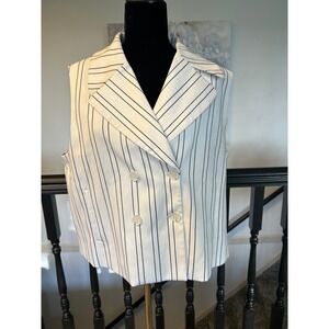 White House Black Market Pinstripe Double Breasted Vest White Black Size 16